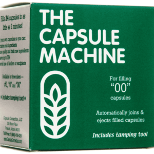 A box of capsules that are labeled " the capsule machine ".