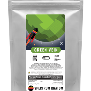 A bag of kratom with the words " green vein ".
